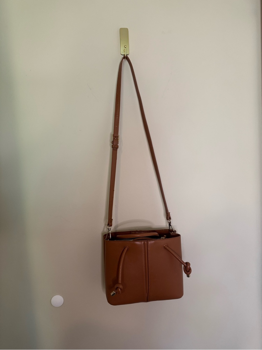 Zara Tan Knot-Detail Bucket Crossbody Bag